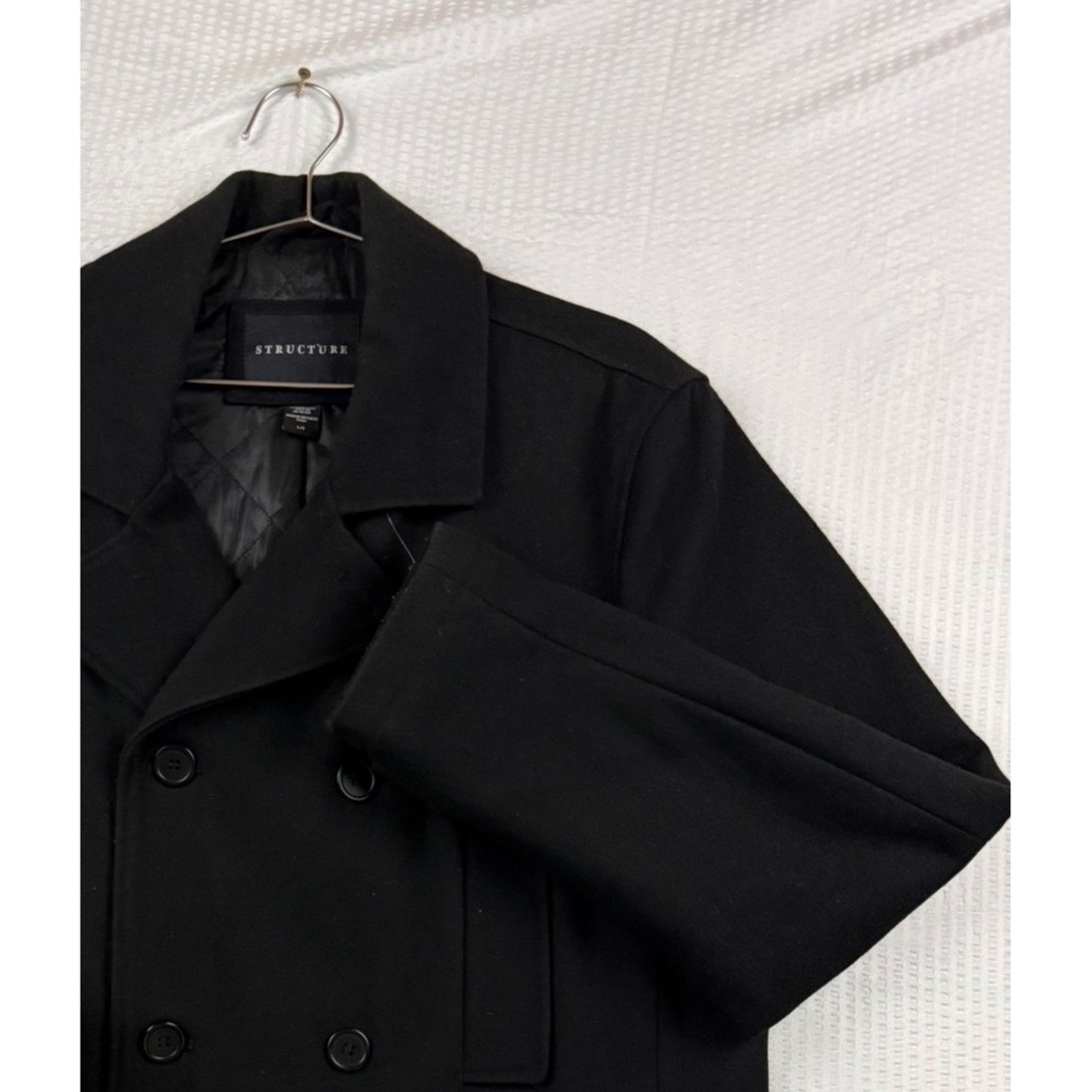 Structure Peacoat Jacket Men Large Black Wool Blend Double Breasted Y2K 90s